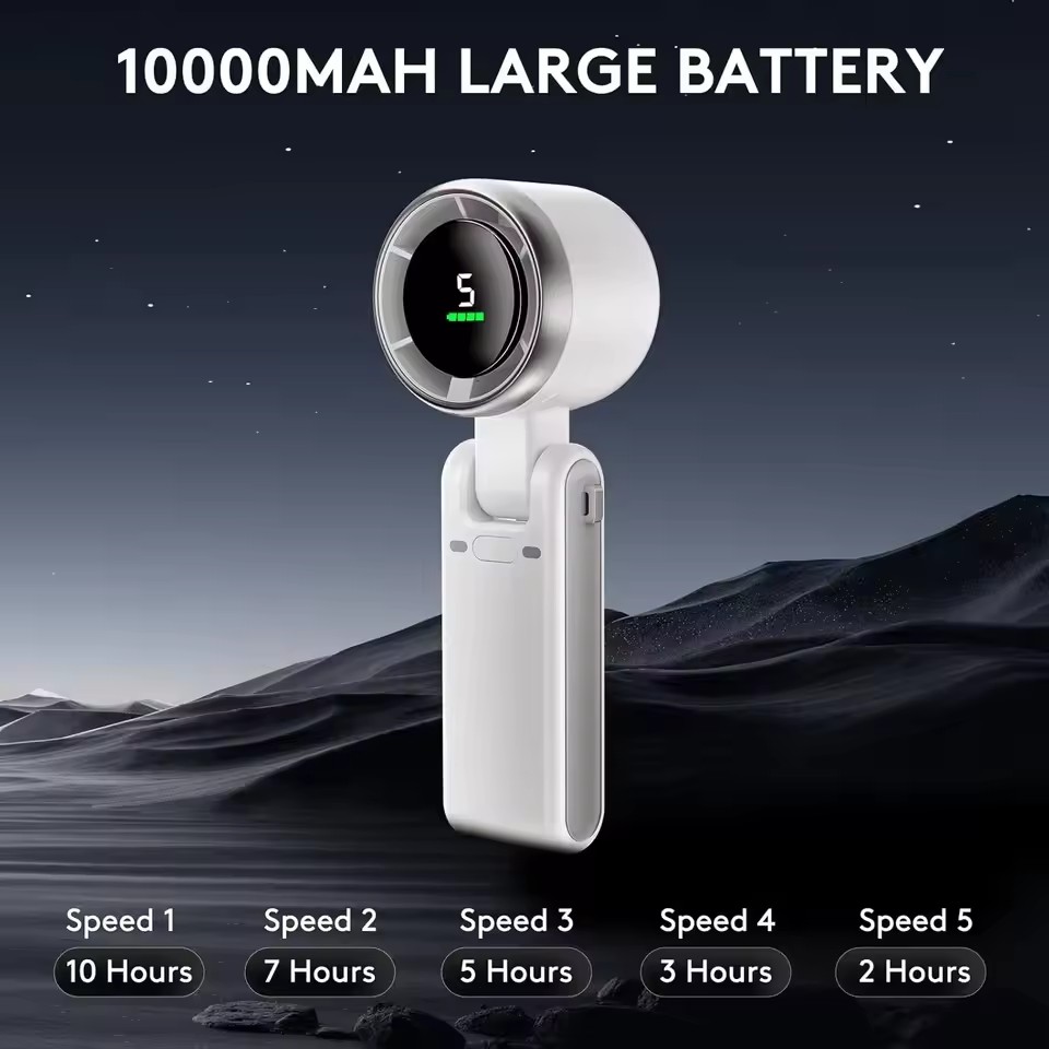 10000mAh Mini Hanging Neck Fan - Outdoor Power Timer のレビューと価格
