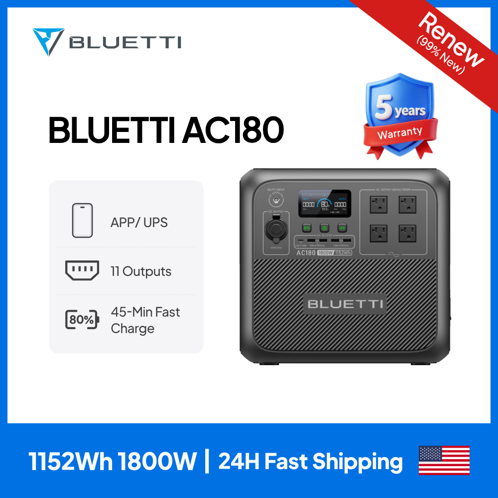 【RENEW】BLUETTI AC180 Solar Por - Outdoor Power Source のレビューと価格